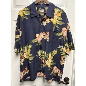 New Jamaica Jaxx Mens XXL Navy Floral Hawaiian 100% Silk Button Up Shirt